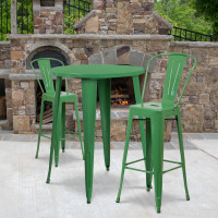 Flash Furniture CH-51090BH-2-30CAFE-GN-GG 30" Round Metal Bar Table Set with Cafe Barstools in Green